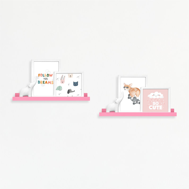 MCS Pink 23.75 Inch Painted Picture Ledge Set, Set Of 2, Pink
