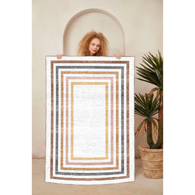 Wencil Luxurious Cotton Area Rug, 39.4 x 59.1 inches | 100% Cotton, 1200 g/m², Pile Height: 0.4 in, Antibacterial, Non-Slip PVC Underside | Machine Washable, Stylish Cream, Yellow, Tile Red, Orange & Black Design for Home Decor