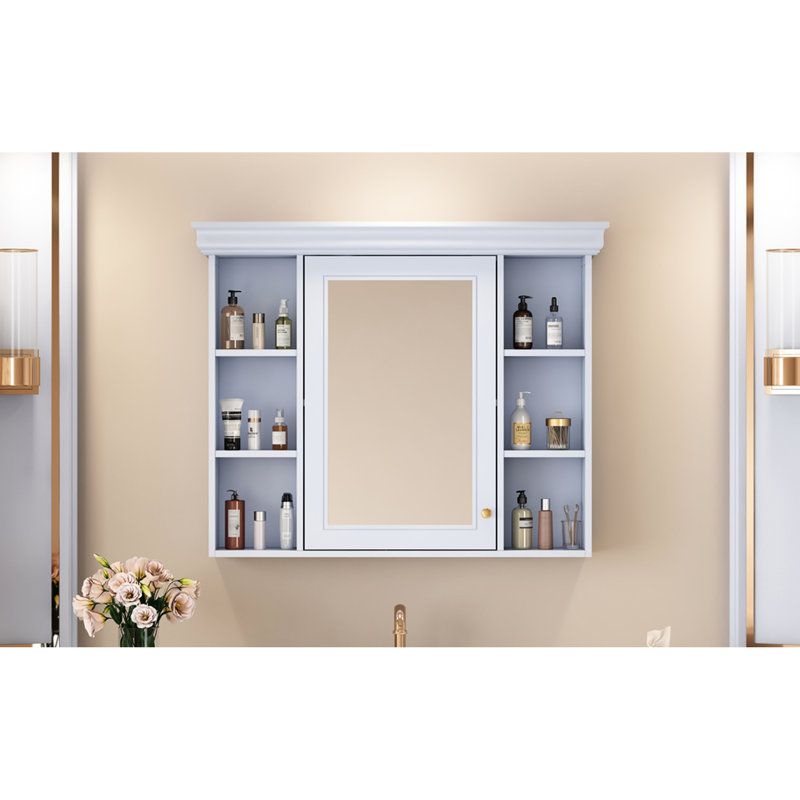 Blue Bathroom Mirror Cabinet - Concealed Storage, Adjustable Soft-close Hinges, Modern Style Door Hinge, Decor, Blue