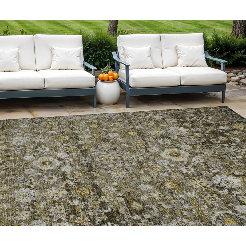 8' X 10' Beige Oriental Washable Indoor Outdoor Area Rug