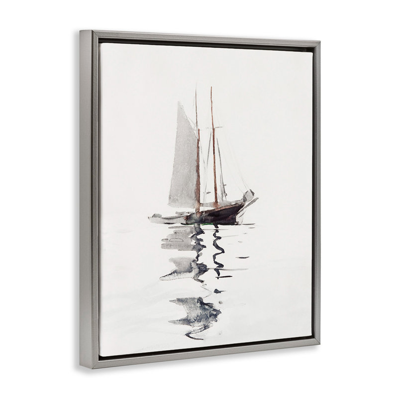 Voilier flottant tranquille, Cadre flottant gris lustré, H 31 po x l 25 po