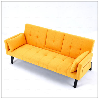 70-inch Multi-functional Cotton and Linen Sofa Bed: Foldable, Cup Holder, Side Storage for Living Room and Bedroom