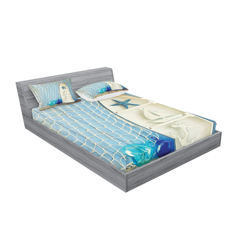 Drap-housse et coussin décoratif Ambesonne, bleu et blanc, Ensemble de draps pour très grand lit californien