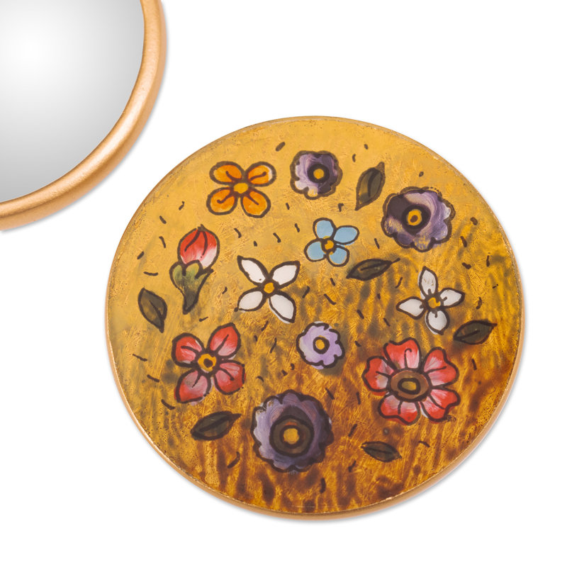 Novica Handmade Jolly Spring Reverse-Painted Pocket Mirror