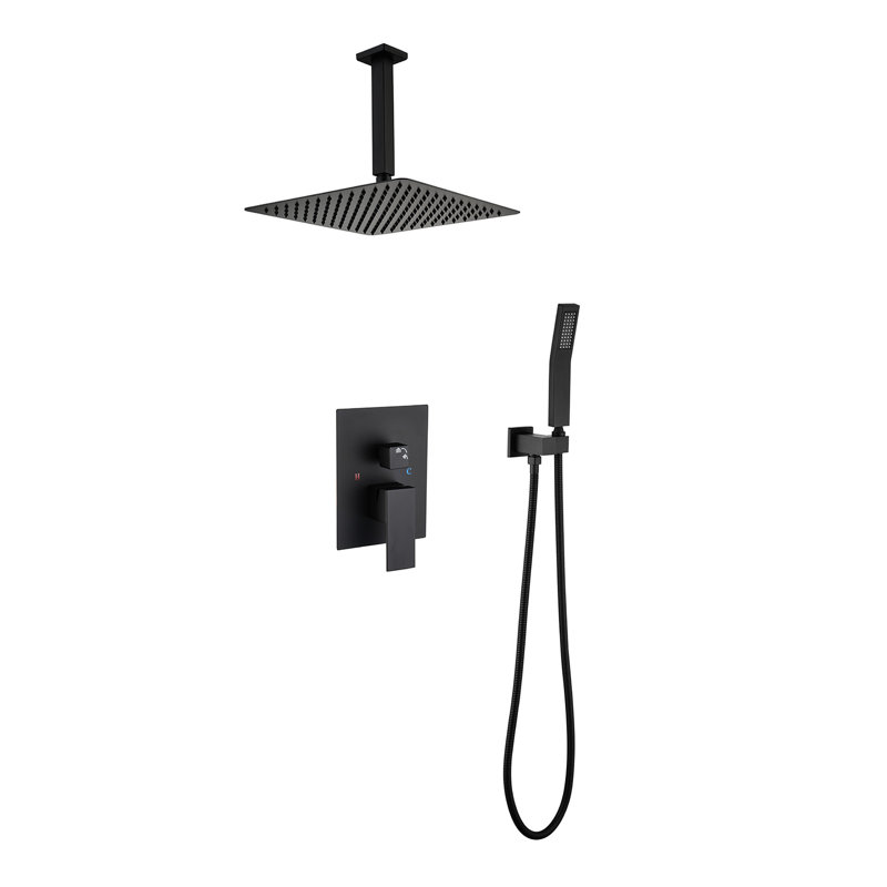 12" Shower - Brass Construction Matte Black Head Ceiling Mount, & Stainless, Enjoy Bath Time,, Matte Black