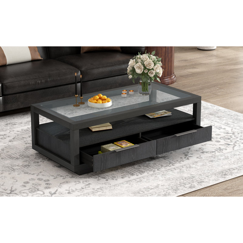 Glass Top Coffee Table, Black