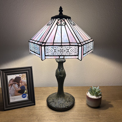 Ampoule DEL en verre coloré hexagonal Simonson Tiffany de couleur ciel incluse l 12 po x P 12 po x H 19 po
