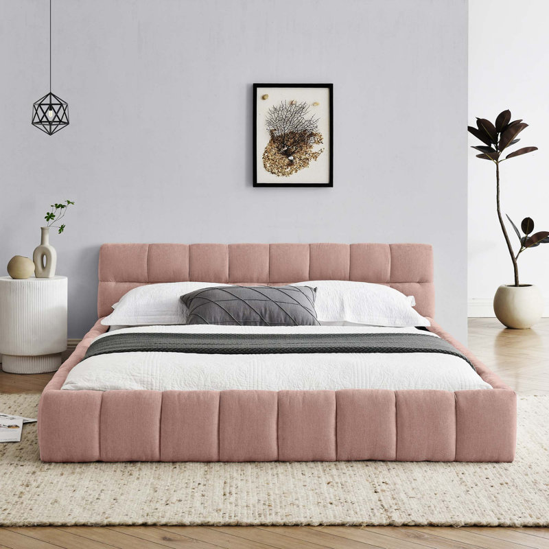 Grand cadre de lit tapissier grand avec tissu épais, lit plateforme grand format en chenille avec tête de lit et structure solide. Aucun sommier tapissier requis (68 po x 86,5 po x 23,5 po)