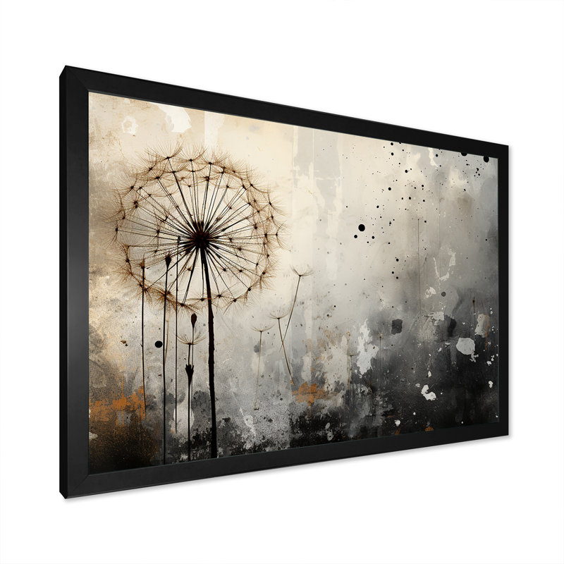 Dandelion Mute Tone V sur toile, Cadre simple noir, H 24 po x l 32 po x P 1 po