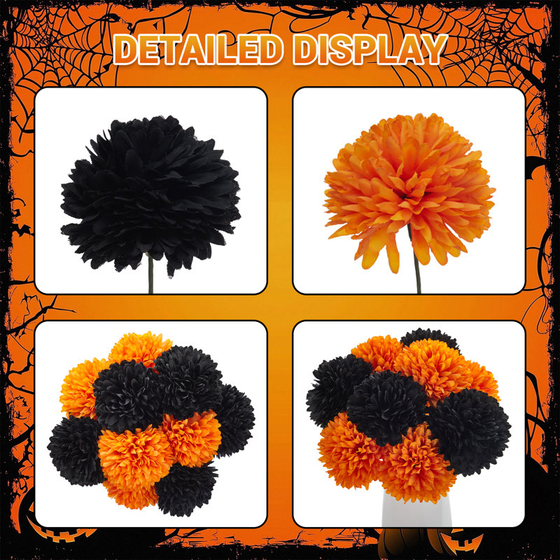 2 vases en plastique avec 10 Chrysanthèmes de ping-pong de 7 cm (5 orange, 5 noirs) Decor Décoration de vase (pour le salon / la chambre / le bureau)