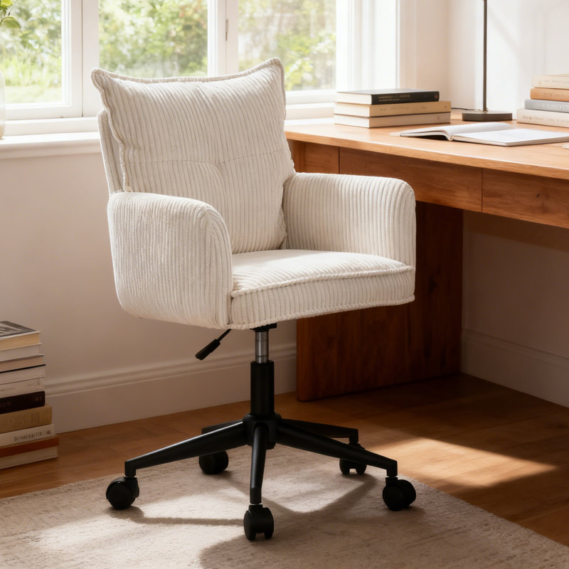 Plush Corduroy Swivel Adjustable Desk Office Chair, White