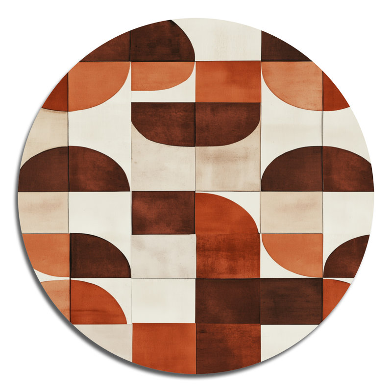 Crescent Rhythm In Terracotta - Abstract Midcentury Metal Wall Decor Round, 29" W x 29" H