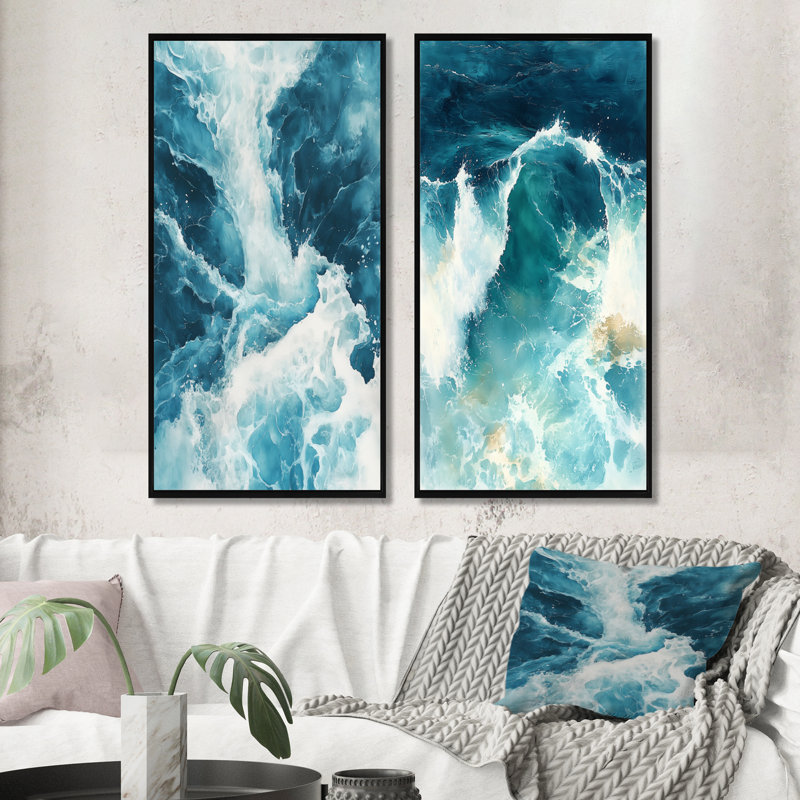 Rivière de lumière glaciaire I - Lacs et rivières, impressions sur toile en 2 parties, 40" H x 40" W, Black Floater Framed