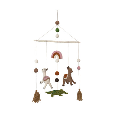 Wool Felt Mobile with Llamas Alligator and Tassels