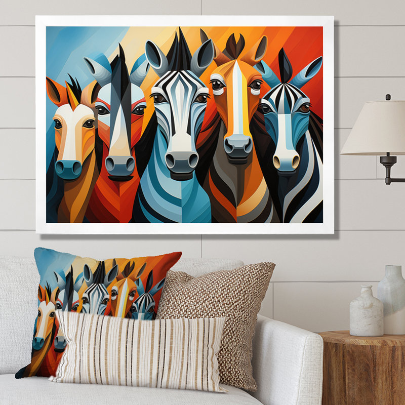 Zebra Cubist Family, reproduction d'art sur toile, H 30 po x l 40 po x P 1,5 po, Blanc
