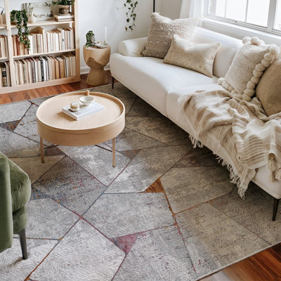 Rug Branch Kairon 4' x 6' (3'9" x 5'6") Grey/Beige Geometric Indoor Area Rug, Comtemporary, High Pile, Stain-Resistant Carpet - Living Room, Bedroom, Dining Room, and Kitchen
