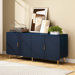 Maali 67" Blue Fluted TV Stand, Modern Media Console, Mid Century TV Console, Wood Entertainment Center