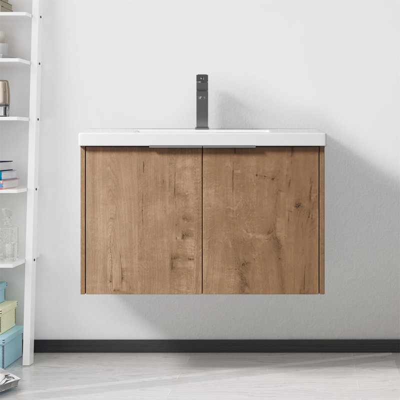 Meuble-lavabo à fermeture en douceur avec lavabo, 30", Imitation chêne