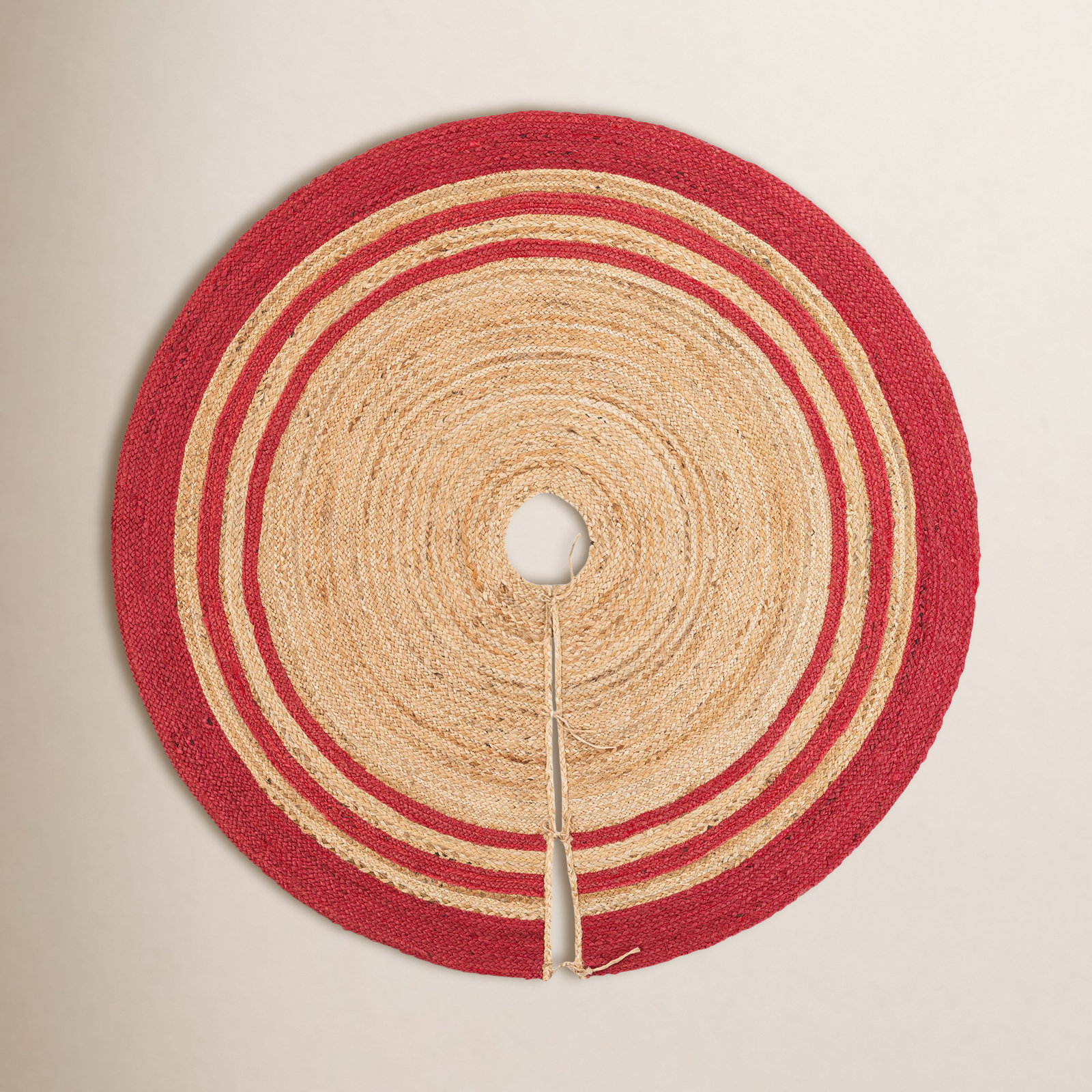 Burlap Tree Skirt, Round 5'1", Beige/Red
