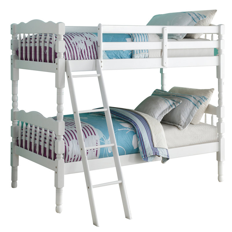Lit simple superposé au-dessus de la chambre à coucher en blanc, facile à monter avec 6 lattes Twintwin blanches de chaque côté pour une stabilité accrue