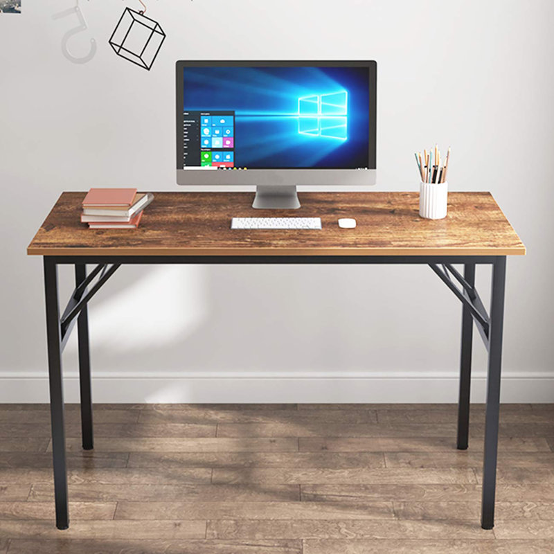 Katie Adjustable Metal Base Computer Desk, Rustic Brown/Black, 29.5" H x 47.2" W x 23.6" D