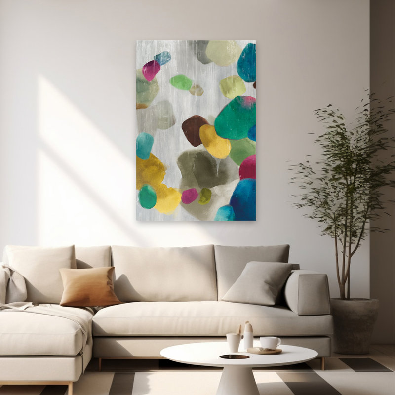 Motif géométrique et formes de galets d'ombre II, H 60 po x l 40 po