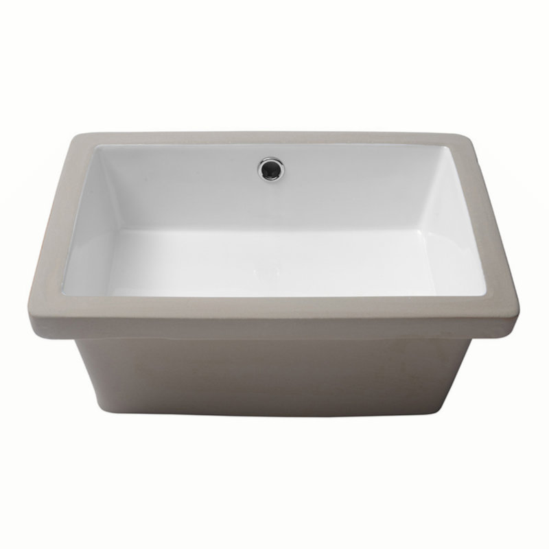 18"X12" White Ceramic Rectangular Undermount Bathroom Sink With Overflow