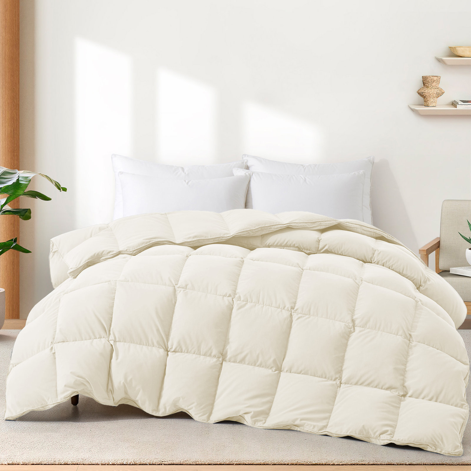 600 Fill Power All Season Down Comforter/Duvet Insert, King Down Comforter, Ivory