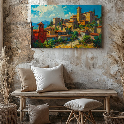 Toile ensoleillée, village méditerranéen, art mural Southern Europe