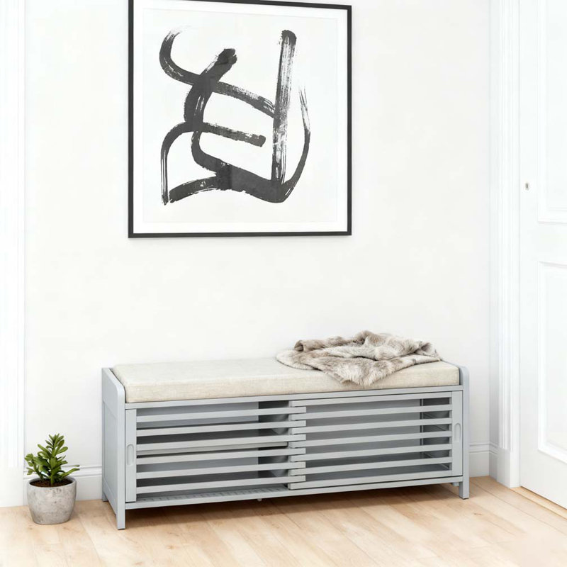 Banc à chaussures avec rangement et coussin, banc de rangement à volets vieillis avec charme rétro, Gris