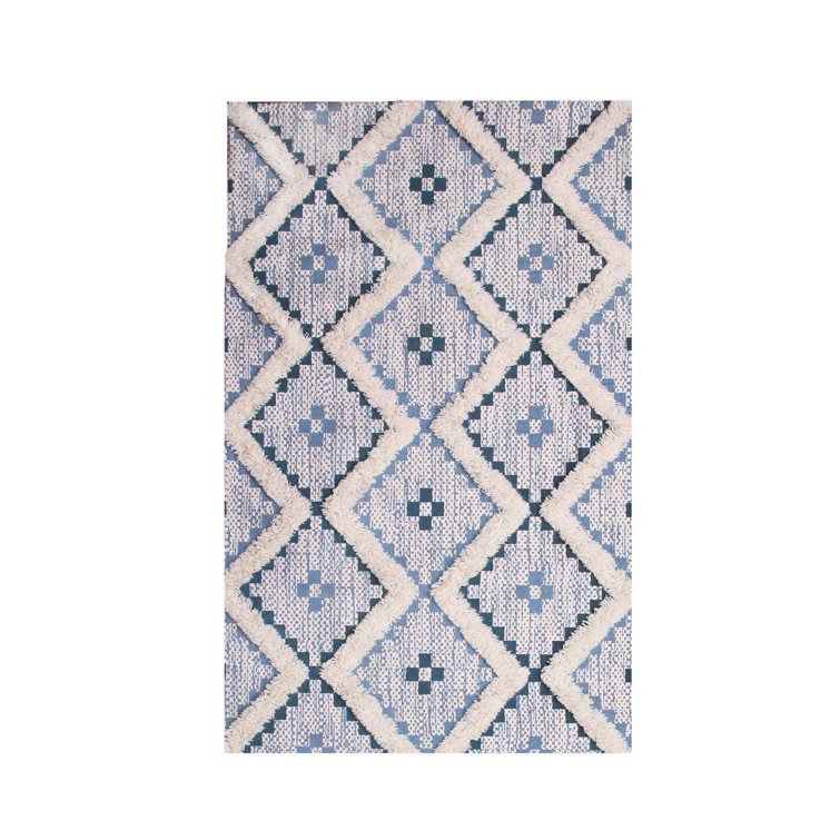Cairo Geometric Handmade Tufted Cotton/Wool Cerulean/Dark Denim Area Rug