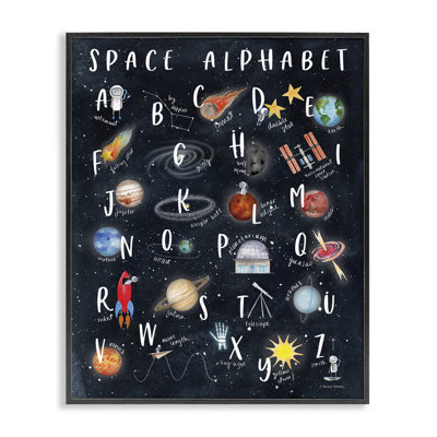 Space Alphabet Playful Big Dipper Earth Galaxy XXL Black Framed Giclee Texturized Art by Rachel Nieman