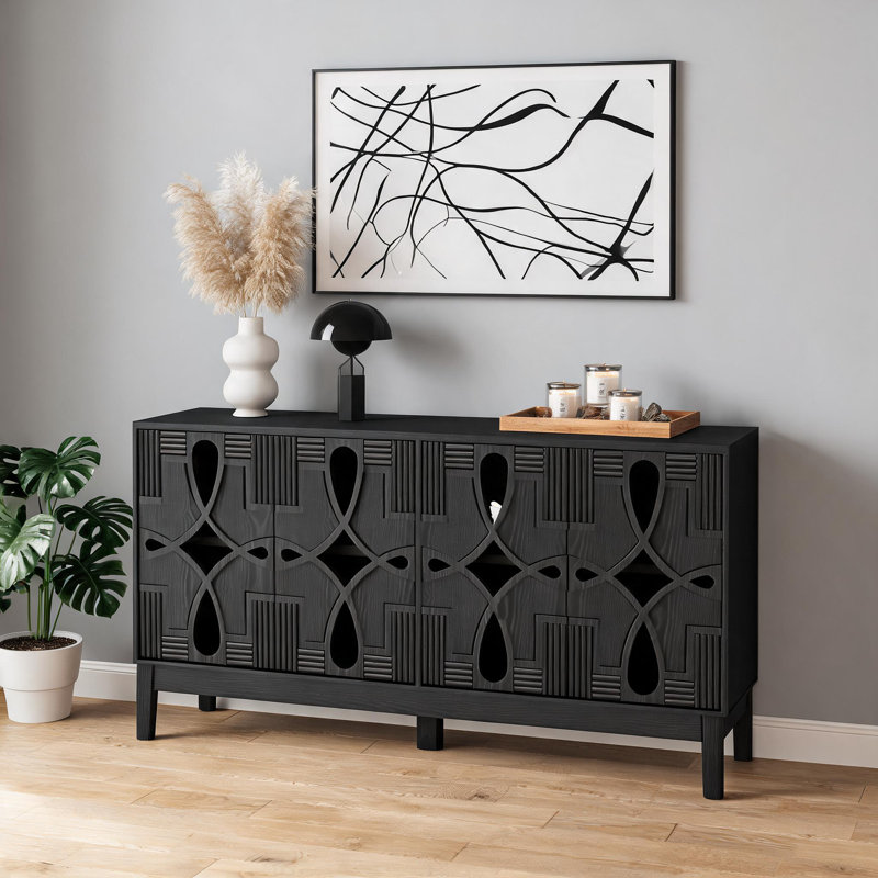 Buffet 60,5 po Mid-Century Modern, Noir
