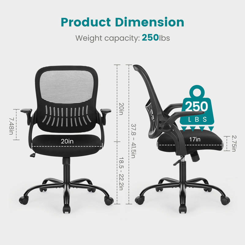 Azaryia Ergonomic Mesh Commercial Use Office Chair Task Chair with Flip-Up Armrest, Black