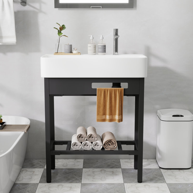 28"x12" Rectangular Console Bathroom Sink With Leg