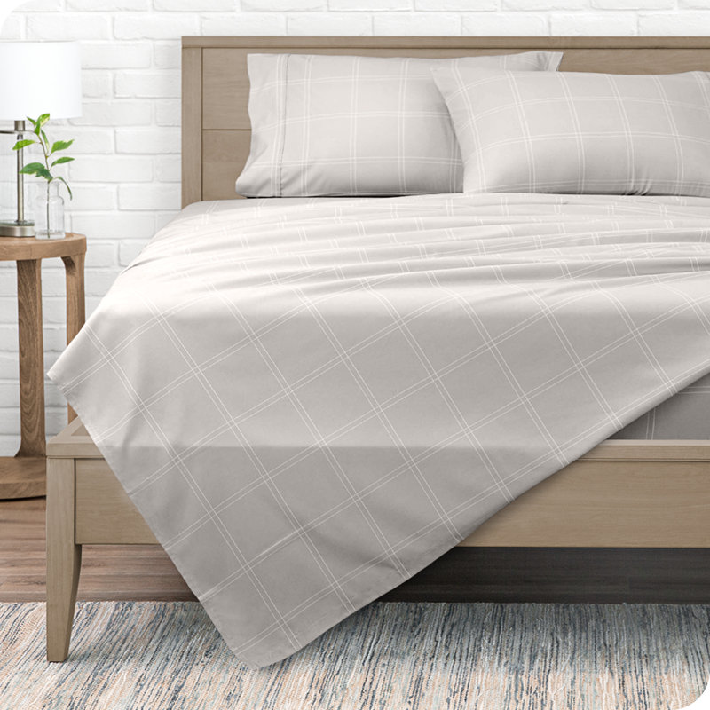 Ensemble de draps en microfibre géométrique, Ensemble de draps pour très grand lit californien, Pierre / blanc