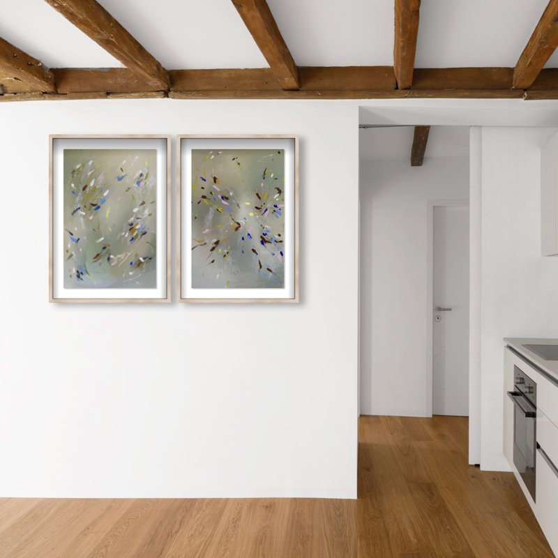 Spontaneous Traces Set Set by Oliver Gal, 62"H x 42"W, Natural Oak Shadowbox