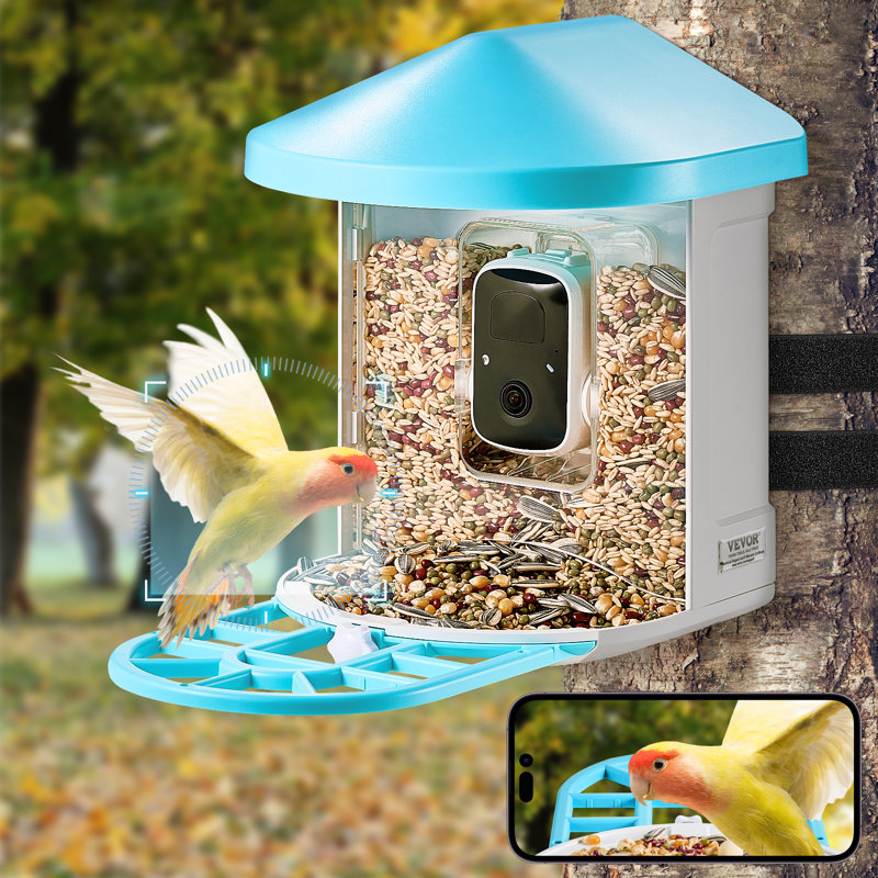 Smart Bird Feeder with Camera 2K HD AI Identify Bird Species Auto Capture, Blue
