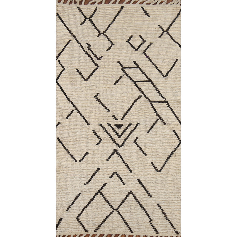 Handmade Ivory Moroccan Oriental Rug 3x6