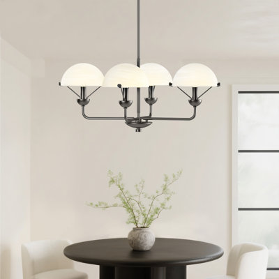 4-Light 28"W Modern/Traditional Chandelier With Metal, Feature Glass/Metal Shade For Dining Room Or Kitchen Island