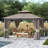 Sunjoy Roberts Outdoor Patio Steel Frame 11 x 13 ft. 2-Tier Soft Top Gazebo with Light Gray Canopy Roof, Netting, and Curtains-53617788-53617786