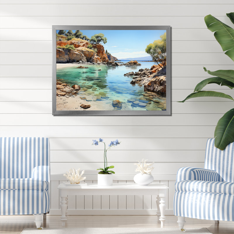 Rocky Beach Seaside Reflections II - Nautical & Beach Wall Decor, H 24 po x l 32 po x P 1 po, Cadre simple argenté