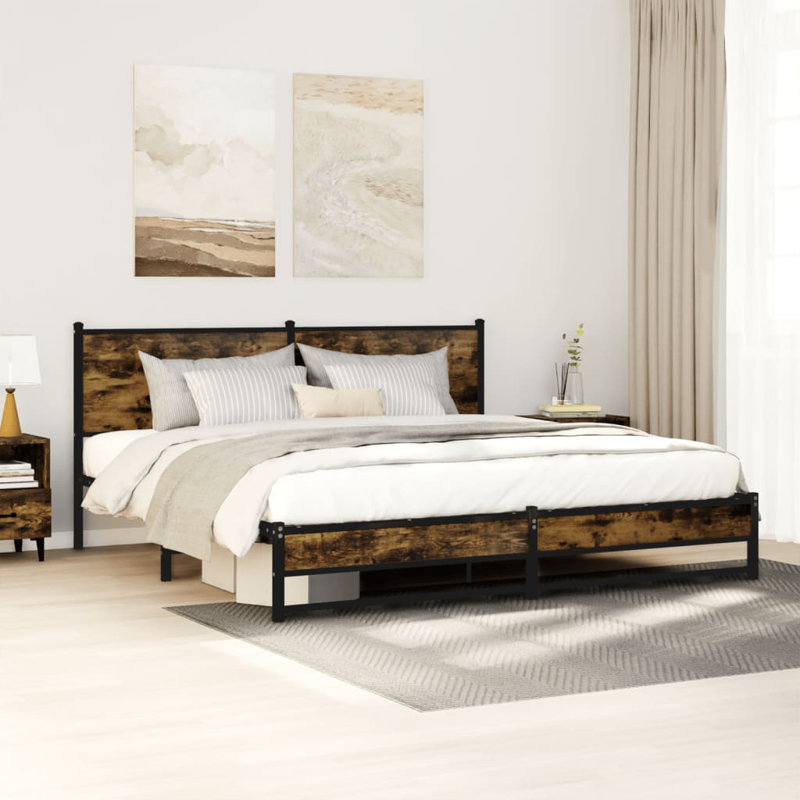 Vidaxl Metal Bed Frame Without Mattress, 200 x 200cm, Smoked Oak