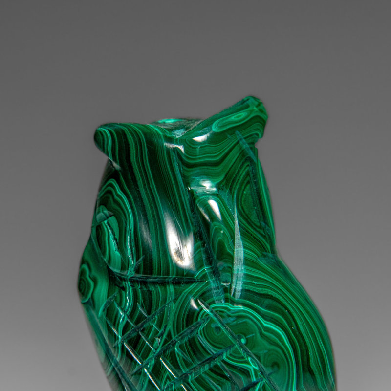 Genuine Polished Malachite Owl Carving (210.8 Grams)