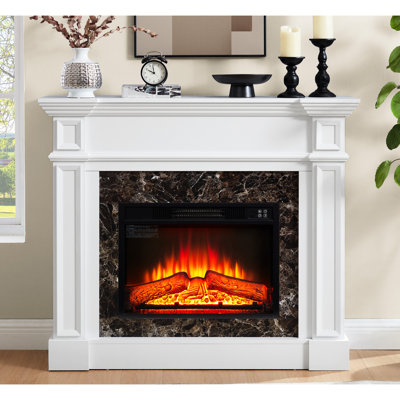 Freestanding White Electric Fireplace Heater With , 45.31"w*11.8"d*40", 3d Flame, Adjustable Flame And Temperature, Timer 30 Minutes - 6 Hours 45.31"w*11.8"d*40"h, Space Saving Design, Remote Control
