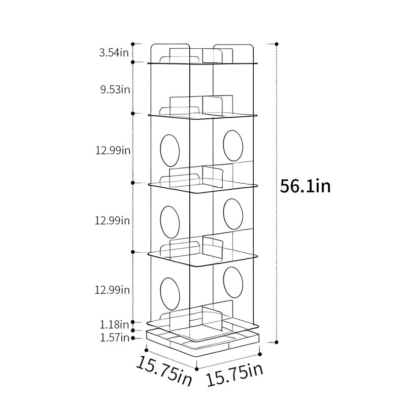 Acrylic Open Bookshelf with 360° Rotating Base, Amber Brown