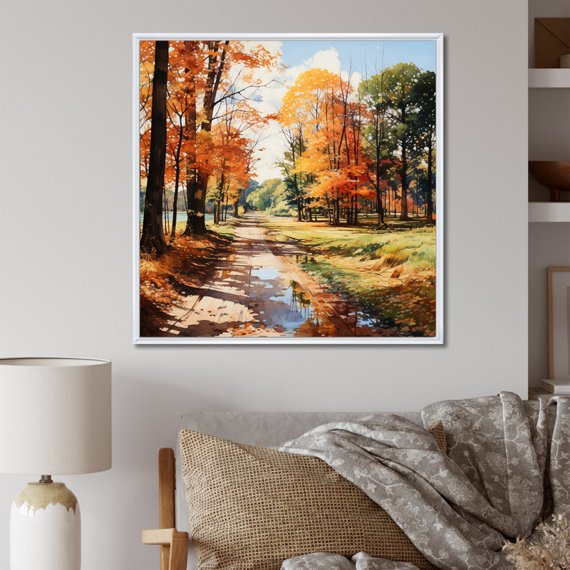 Art mural orange rivière orange tranquillité III - rivière, Cadre flottant blanc, H 36 po x l 36 po