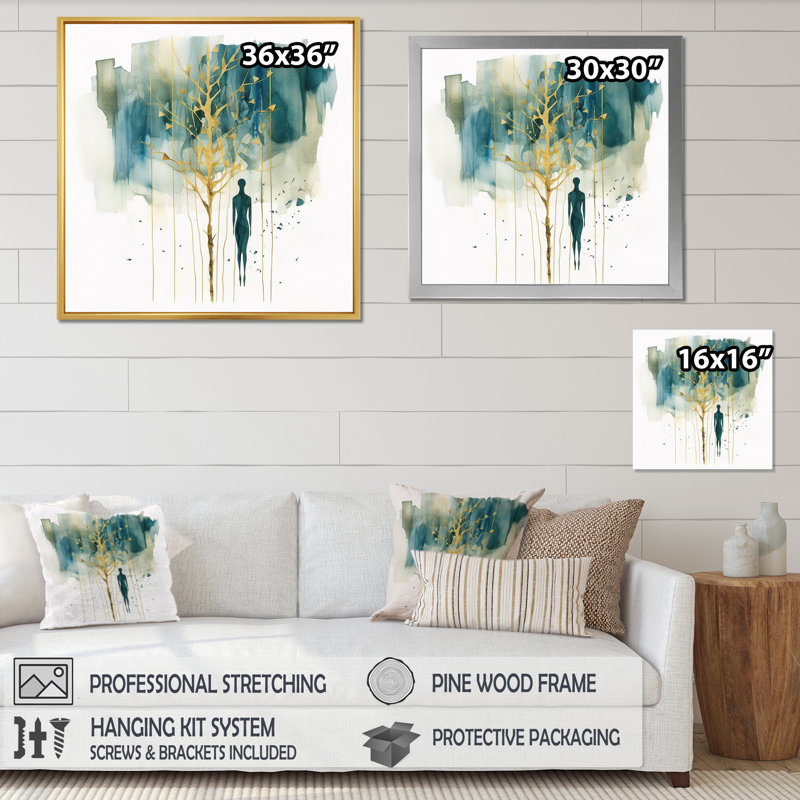Portrait abstrait et arbre I, Cadre flottant noir, H 16 po x l 16 po x P 1 po