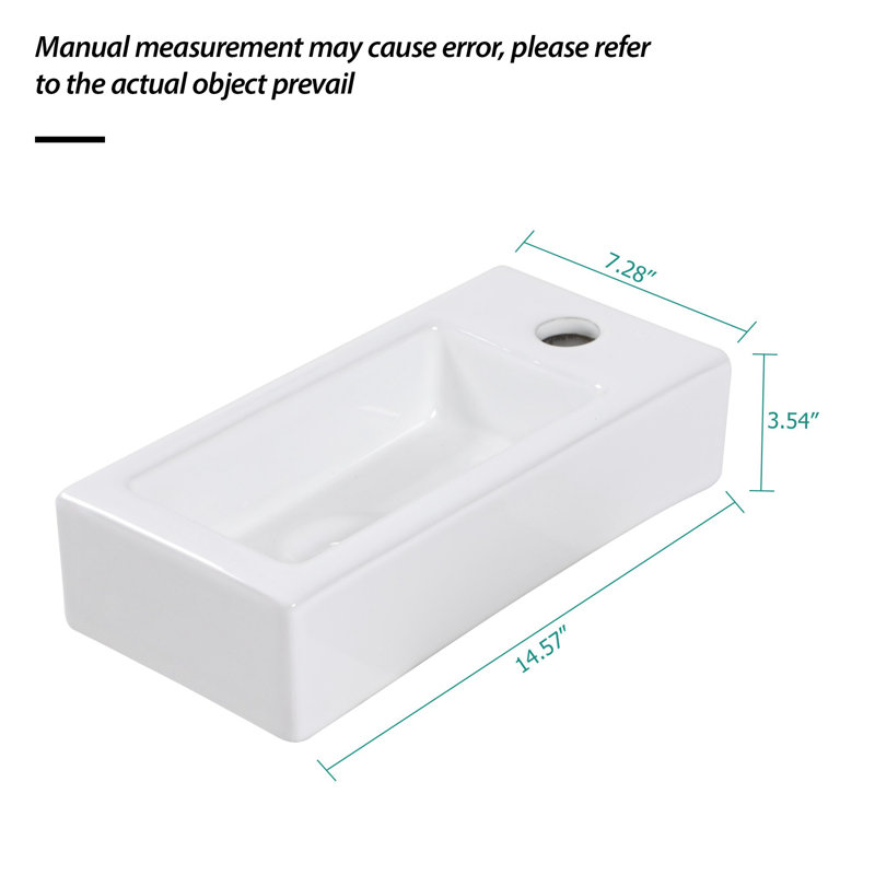 Lavabo de salle de bain mural rectangulaire en céramique 14,6 "x 7,3" avec trou de robinet simple