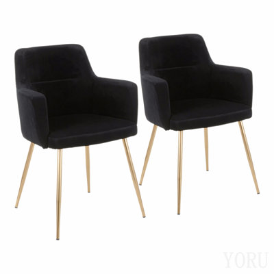 Dining/Accent Chair In Gold Metal And Black Velvet - Set Of 2